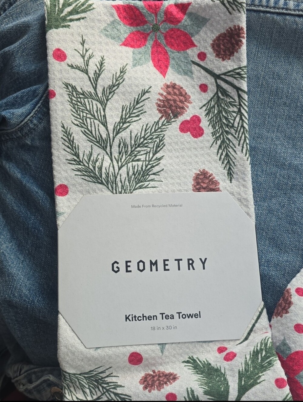 Geometry Tea Towel - Botanical Christmas- Nwt - 18in X 30in